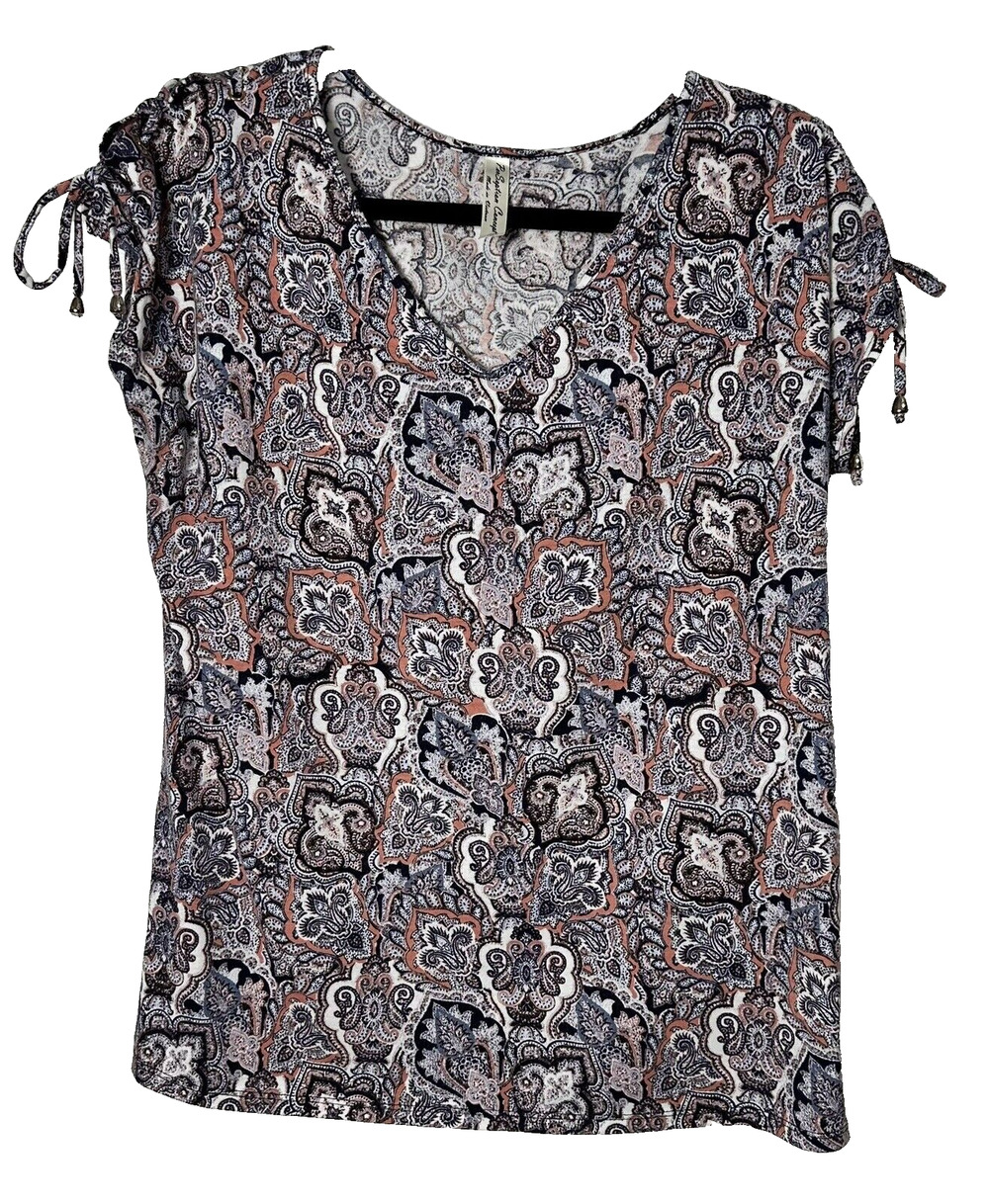 Perseption Concept Women’s Multicolor V-Neck Short Sleeve Top Size Medium